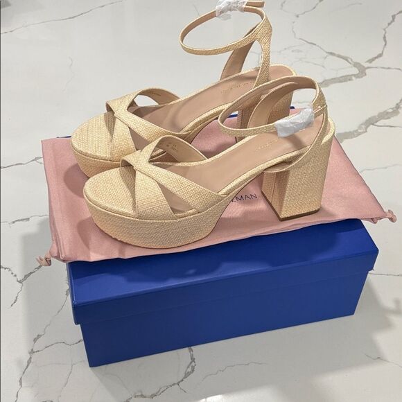NEW Stuart Weitzman | Miami Platform Sandals Natural Evening Heels New Size 9 - Picture 3 of 11
